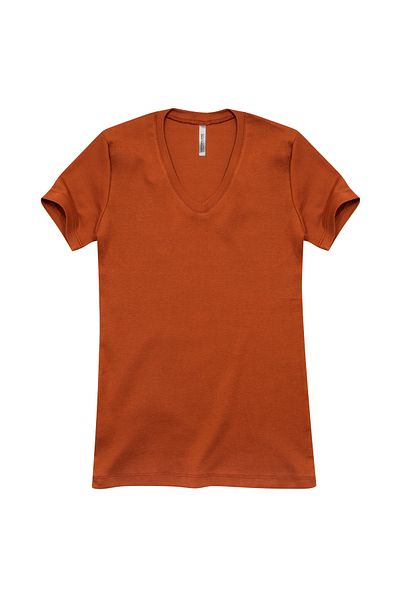 Cottonland Tricou din bumbac cu mânecă scurtă, cu decolteu în V, 1x1, cu nervuri elastice