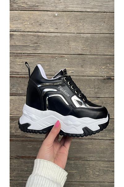 Afilli Pantofi de damă, negru, alb, lucios, ascuns, cu talpă înaltă, cu căptușeală interioară, cu platformă, cu toc, pantofi sport casual