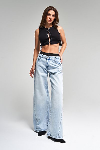 its basic Ice Jeans Culoare Palazzo Jean - Detaliu boxer negru, croială lejeră 100% bumbac