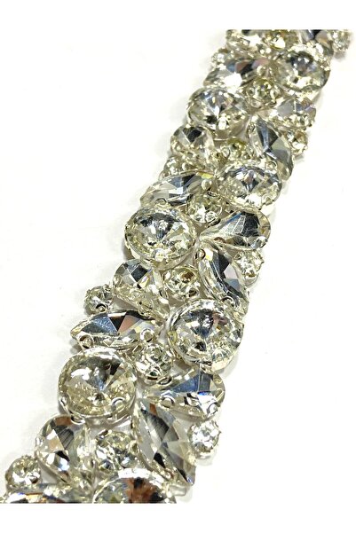karantuhafiye Ütü İle Yapışan Taşlı Şerit / 50 Cm / Gümüş / Kristal Taşlı