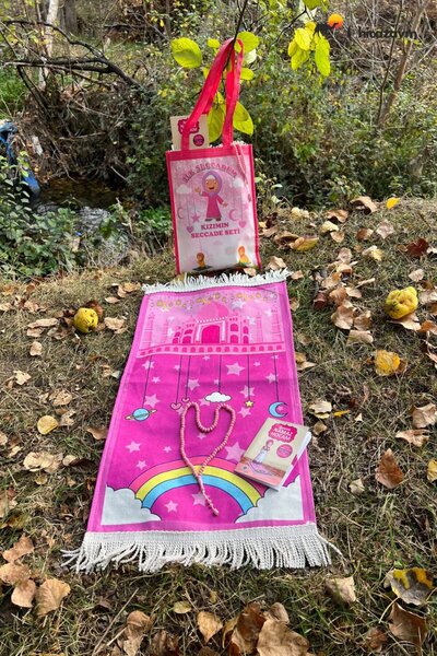 EMKSHOP OMUZ ASKILI ÇANTALI BÜYÜK SECCADE SETİ (6-12 YAŞ SECCADE TESBİH NAMAZ...