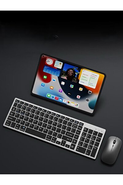 MATECHNO Kablosuz Bluetooth Bağlantılı Taşınabilir Şarjlı Tablet iPad PC Tablet Bilgisayar Klavye Mouse Set