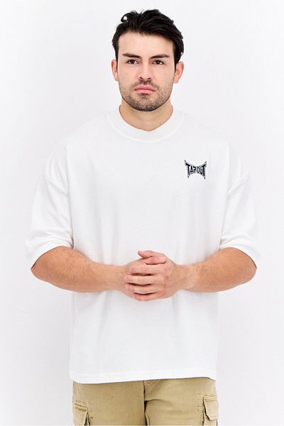 Tapout Men Crew Neck Short Sleeve Brand Logo T-shirts, Off White