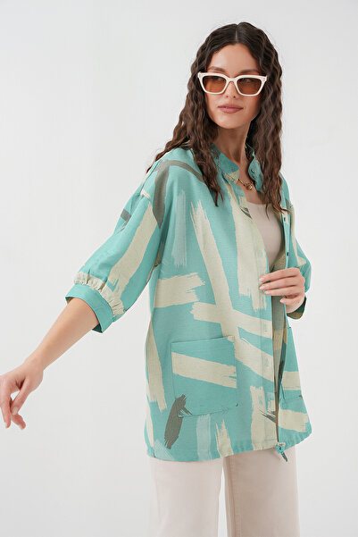 Bigdart 20226 Desenli Oversize Gömlek - Mint