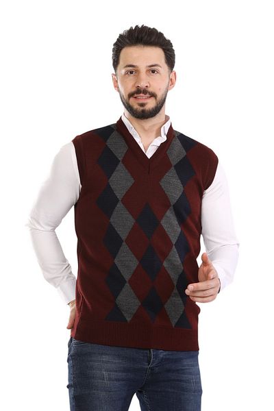 HEDEFNUR TEKSTİL Tricotaje groase de iarnă cu model Argyle pentru bărbați și de vârstă mijlocie Pulovere cu decolteu în V