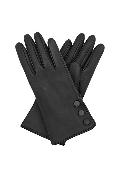 Desa Siyah Kadın Düğmeli Deri Eldiven