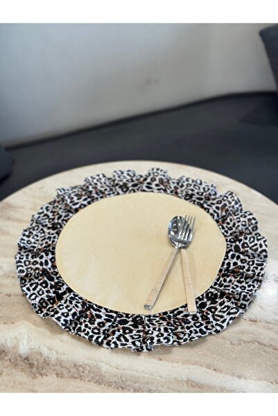 Maison Avf Set de 2 plăci de serviciu american plisate din in brut cu model leopard