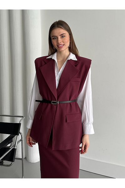 Laluvia Weinrote gewölbte Weste – 7449