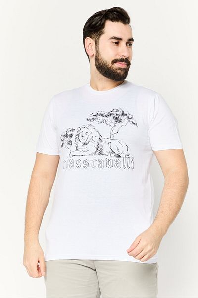 Cavalli Class Men Crew Neck Short Sleeves Brand Logo T-shirt, White