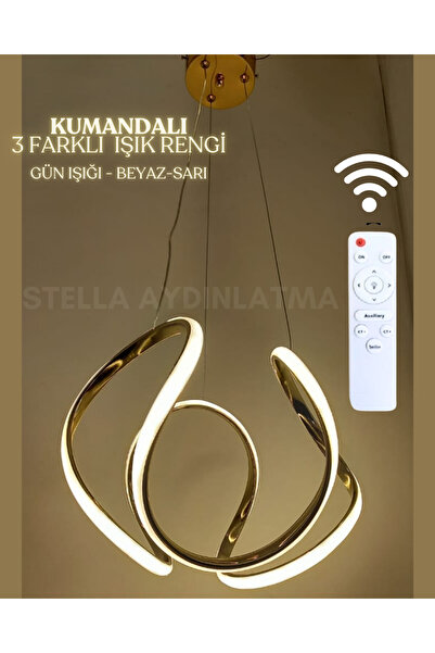 Stella Ledli Sarkıt Eskitme Gold 3 Işık Renk Avize Kumandalı Oturma Odası Sal...