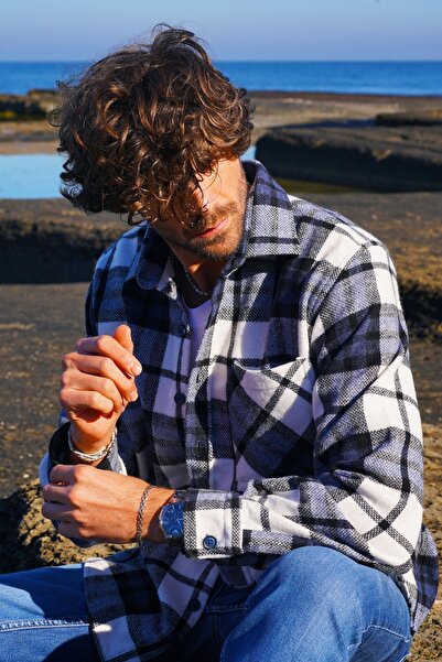 Etikmen Чоловіча сорочка-лісоруб темно-синього кольору з білим переходом великого розміру