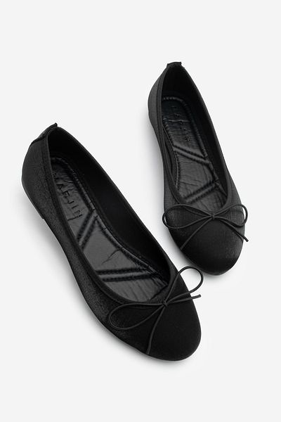 Marjin Ballerinas für Damen aus schwarzem Satin – Tovran mit Schleifendetail