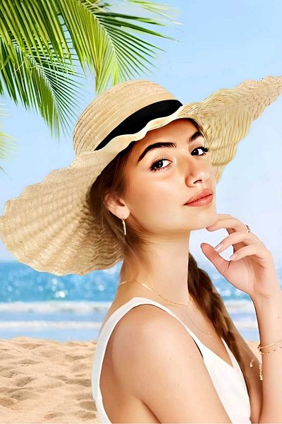 Trenderrs Women's Vintage Wavy Ruffles Model Handmade Organic Straw Hat
