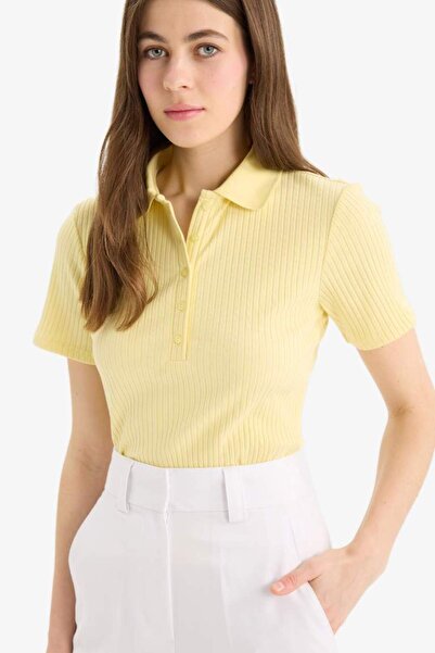 DeFacto New Season Slim Fit Slim Fit Ribbed Camisole Short Sleeve Polo T-Shirt