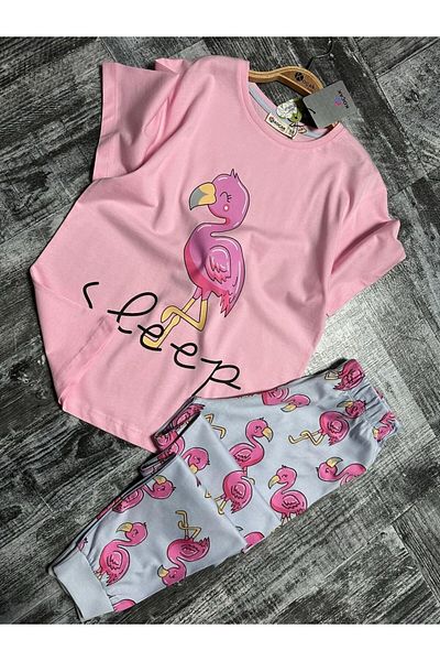 Yavrumsa Flamingo Printed Garson Girl's Pijama Suit