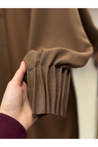Ebrar Store سترة ليندا بأكمام مضلعة من Seçil-EL1176 باللون البني