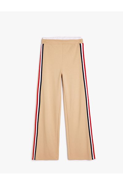 Koton Viscose Blended Stripe Detailed Elastic Waist Wide Leg Trousers
