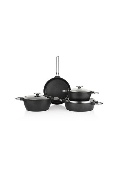 Schafer Black Mirror Cast Aluminum Cookware Set 7 Pieces-Black