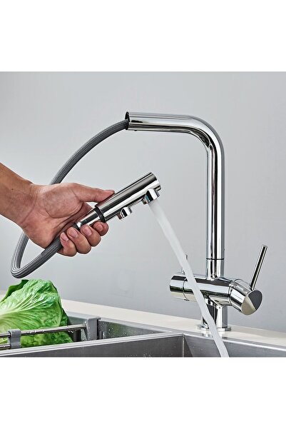 PUROSER Fortuna Duo Inox Krom Arıtmalı Spiralli Mutfak Batarya , Musluk