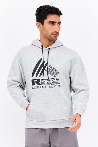 RBX Men Sportswear Fit Long Sleeve Outdoor Hooded Sweatshirts, Grey