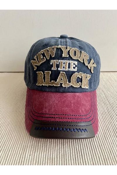 CosmoOutlet New York the Black Embroidered Adjustable Back 100% Cotton Claret Red-Navy Blue Color Unisex Hat