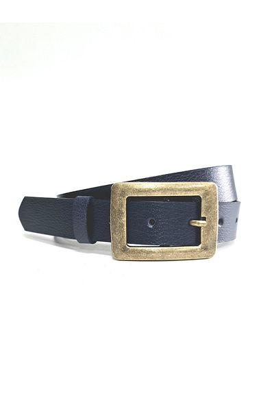 Kemerix Ζώνη 100% γνήσιο δέρμα με αντίκες με πόρπη Navy Blue