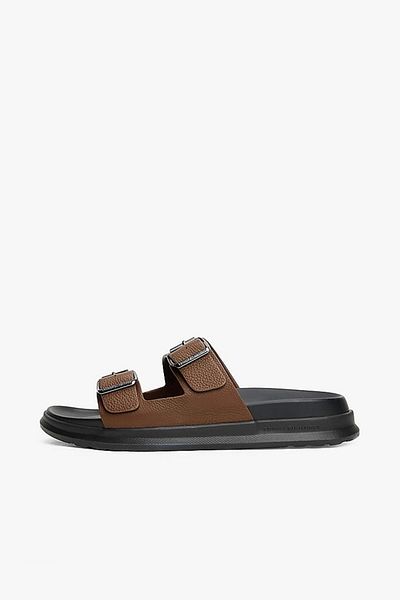 Tommy Hilfiger Tommy Hilfiger Herren-Hausschuhe aus braunem Leder mit Schnallenriemen