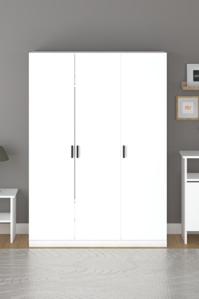 Fly Mobilya ALMİLA 135 CM 3 KAPAKLI BEYAZ GARDIROP