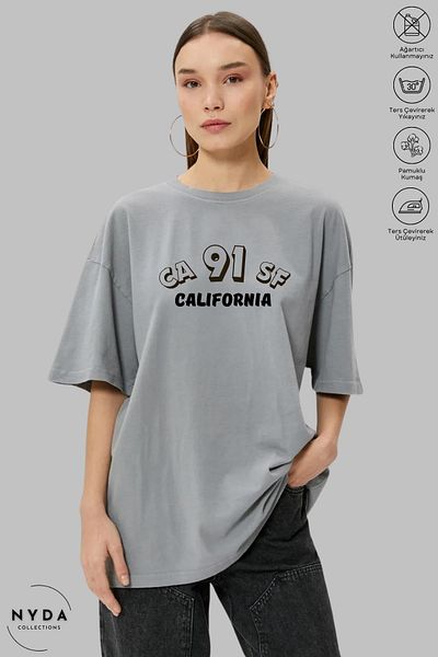 Nyda Collections Unisex Crew Neck California εμπριμέ βαμβακερό μπλουζάκι με κοντό μανίκι
