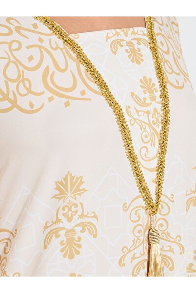 Take Two By Styli Foil Print Embellished Jalabiya Dress with Tassel