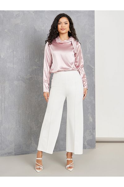 Sateen Collar Detailed Satin Blouse - Ecru