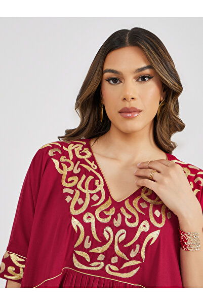 Maxim Creation By Styli Embroidered V Neck Jalabiya with Batwing Sleeves