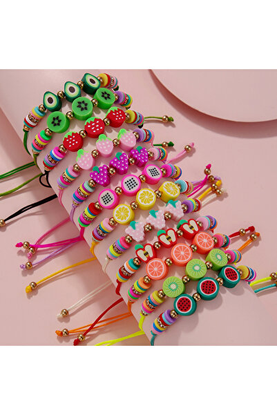 Choice أساور قابلة للتعديل من طين البوليمر مكونة من 12 قطعة من فاكهة الصيف ال...