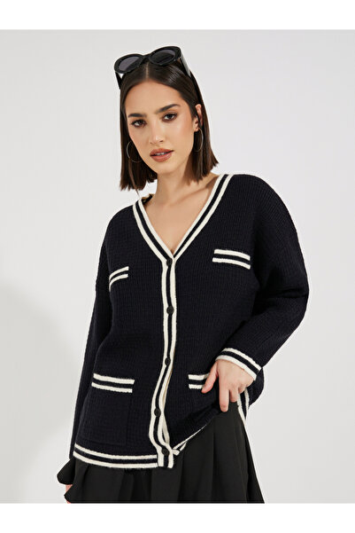 Styli Regular Fit Longline Cardigan with Contrast Detailing