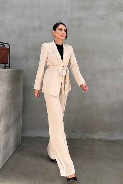 spirituel Women's double belted blazer jacket pants set