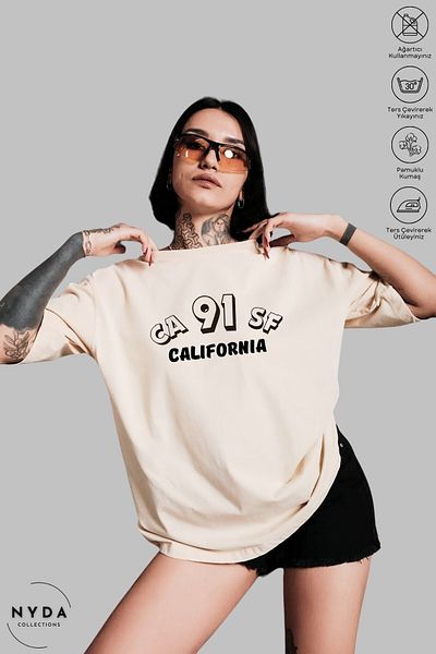 Nyda Collections Unisex Crew Neck California εμπριμέ βαμβακερό μπλουζάκι με κοντό μανίκι