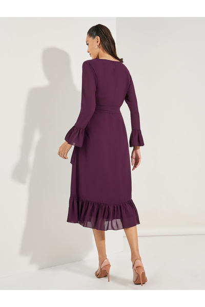 Styli Asymmetric Overlay Ruffled Midi Dress