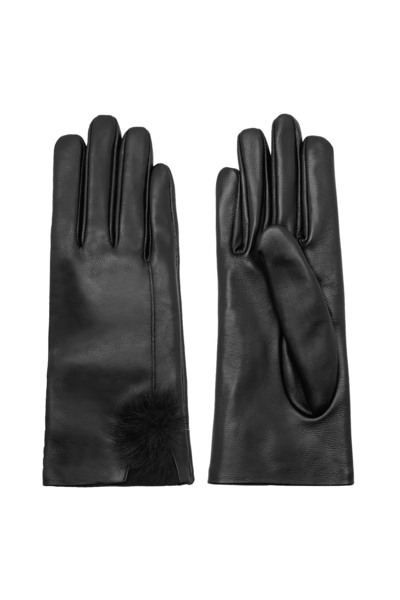 Desa Black Women's Fur Detailed Leather Gloves