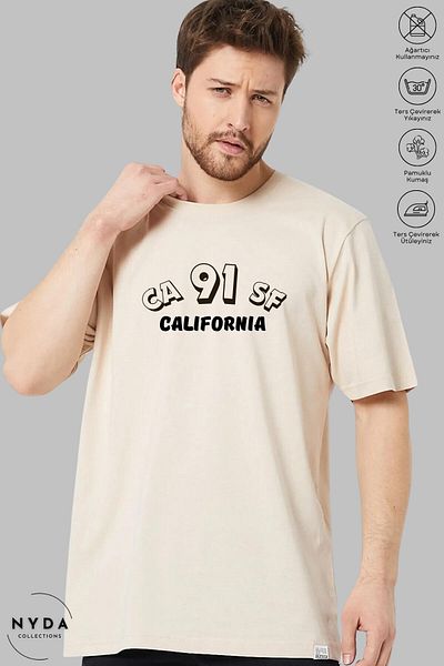 Nyda Collections Unisex Crew Neck California εμπριμέ βαμβακερό μπλουζάκι με κοντό μανίκι