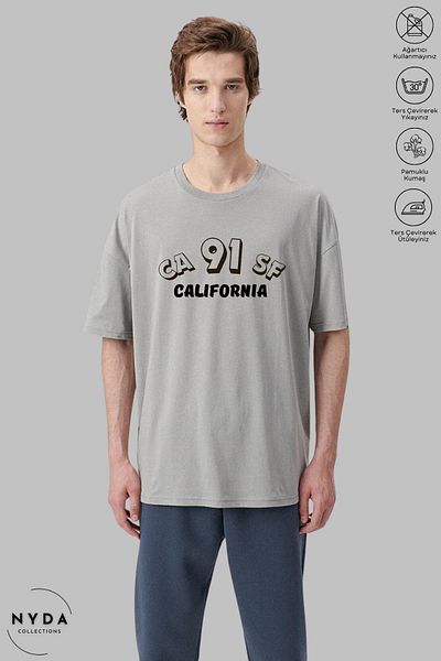 Nyda Collections Unisex Crew Neck California εμπριμέ βαμβακερό μπλουζάκι με κοντό μανίκι