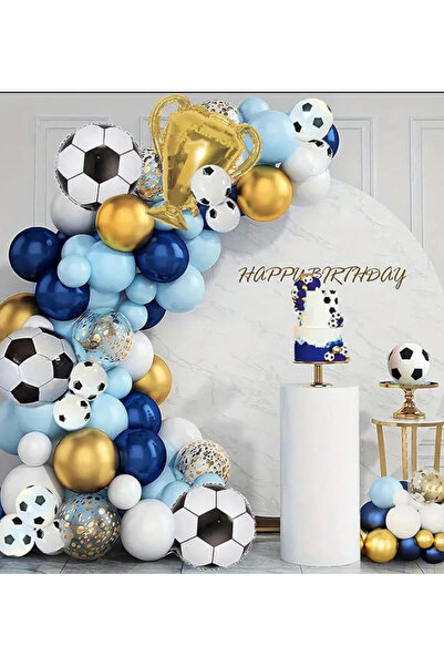 Çemrek Süs Parti Lacivert Mavi Beyaz GOld Krom Balon Zİnciri Seti Futbol Topu Folyo Balon Dahil 103 lü