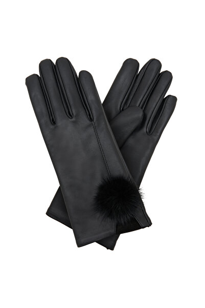 Desa Black Women's Fur Detailed Leather Gloves