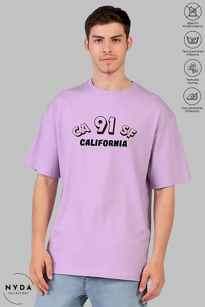 Nyda Collections Unisex Crew Neck California εμπριμέ βαμβακερό μπλουζάκι με κοντό μανίκι
