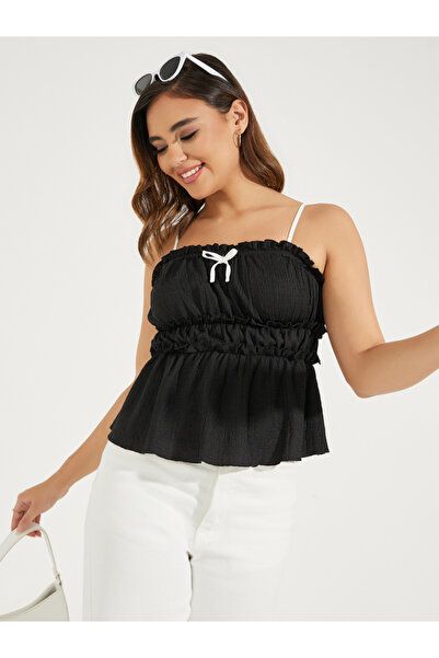 Styli بلوزة مجمعة ذات رقبة مربعة وحمالات