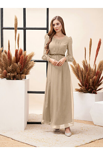 Mish By Styli Embellished Waistband Puff Sleeves Maxi Dress