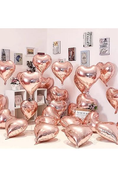 Çemrek Süs Parti Helium Compatible Rose Heart Foil Balloon 18 Inch 15 Pieces
