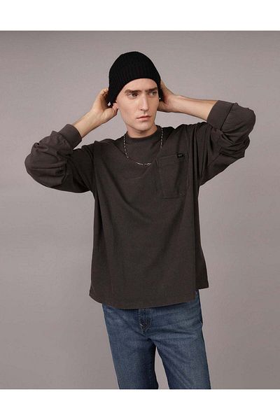 AMERICAN EAGLE Ae Oversized Long-sleeve Heavyweight Pocket T-shirt