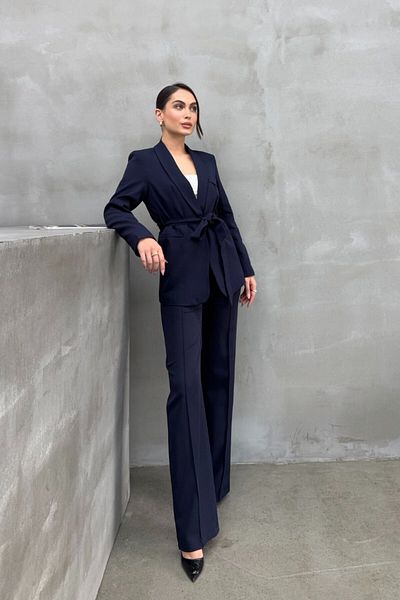 spirituel Women's double belted blazer jacket pants set