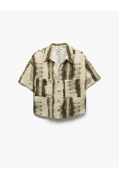 Koton Απλικέ με διπλή τσέπη με λεπτομέρεια Tie-Dye με σχέδιο βισκόζης κοντομάνικο Crop πουκάμισο