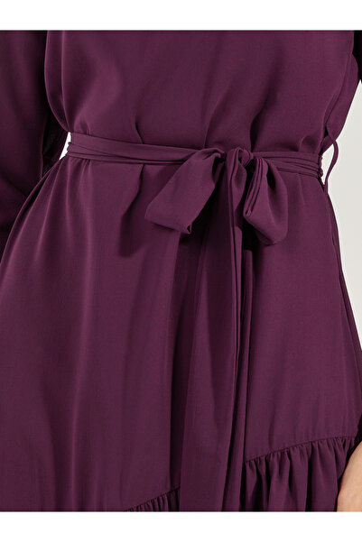 Styli Asymmetric Overlay Ruffled Midi Dress